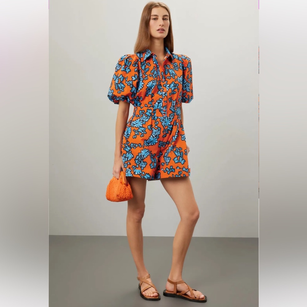 Hunter Bell Vibrant Orange and Blue Patterned Romper